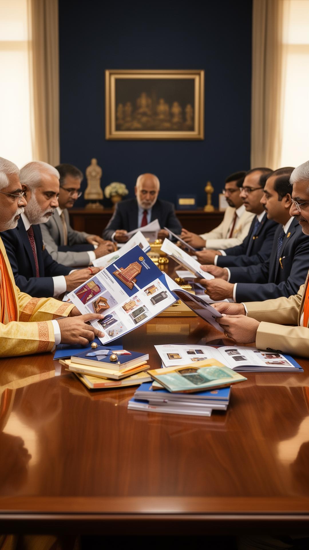 Credit society committee reviewing gifting samples and products