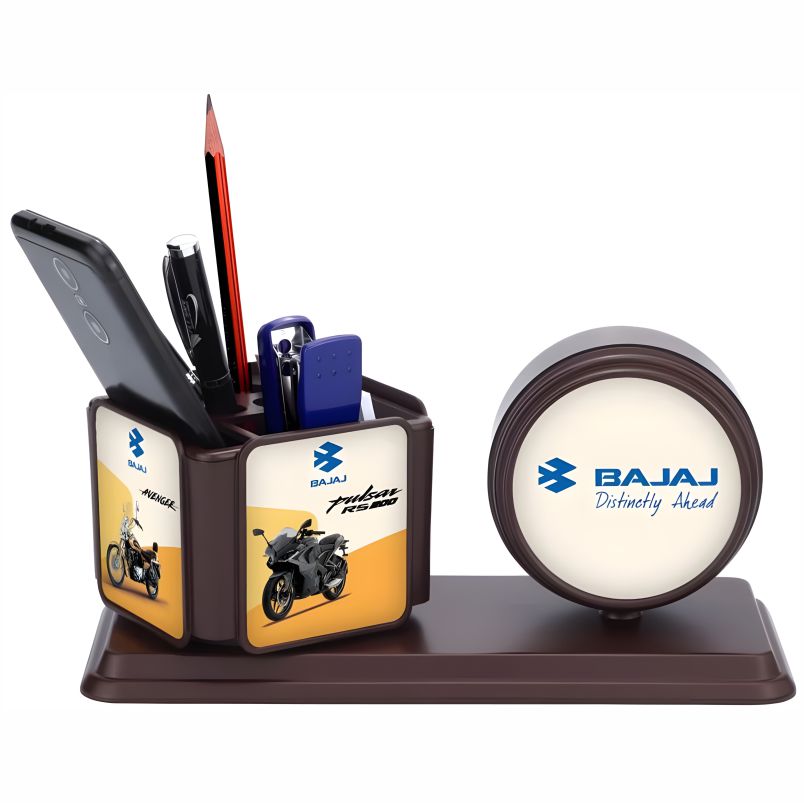 Revolving Pen Stand with Clock